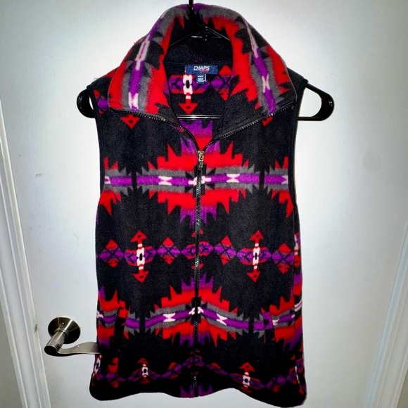 Chaps Jackets & Blazers - Vintage Chaps Sport Colorful Geometric Native Aztec Design Fleece Vest